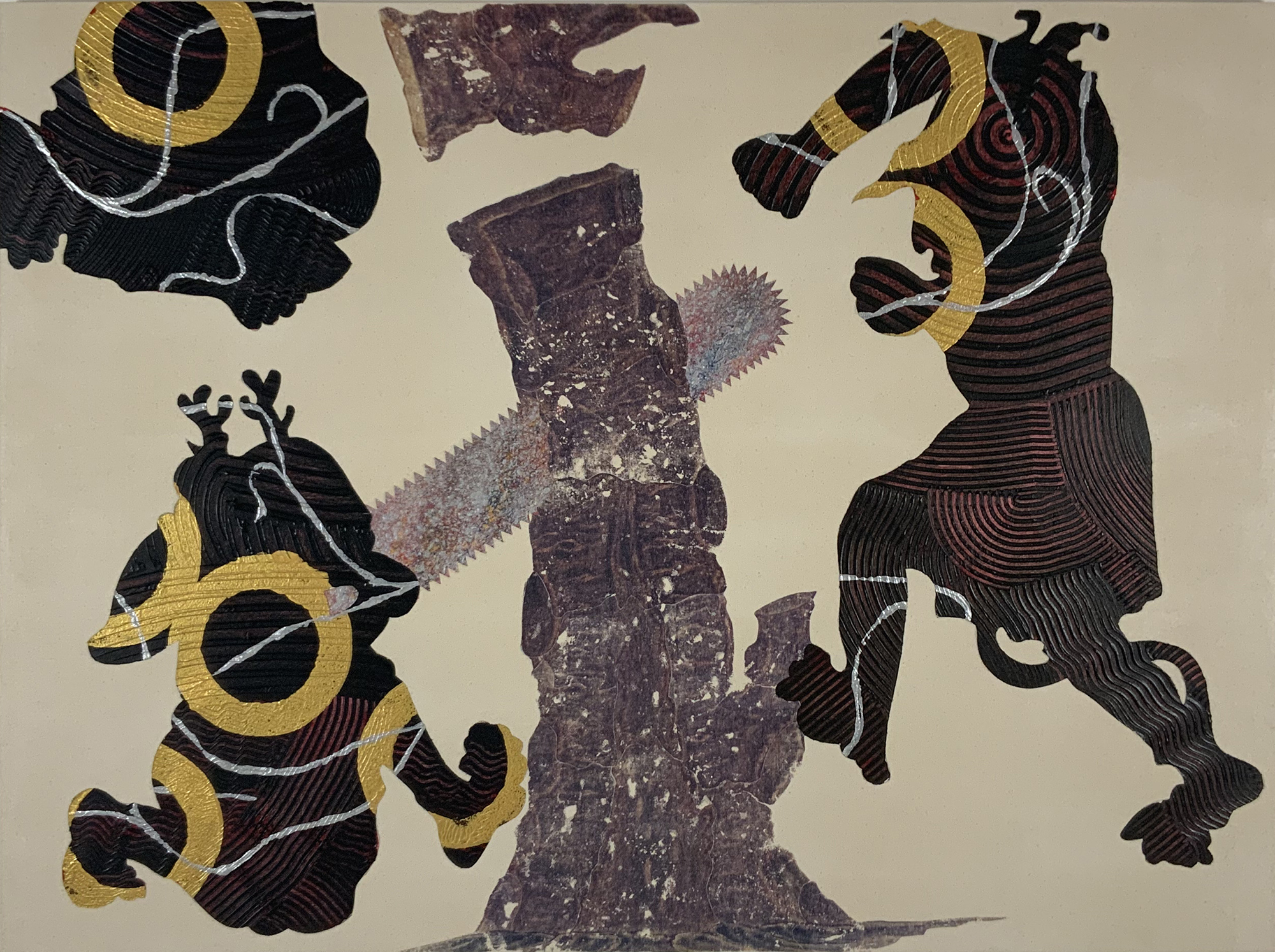 A painting of demons cutting a tree from The Black Pen Project