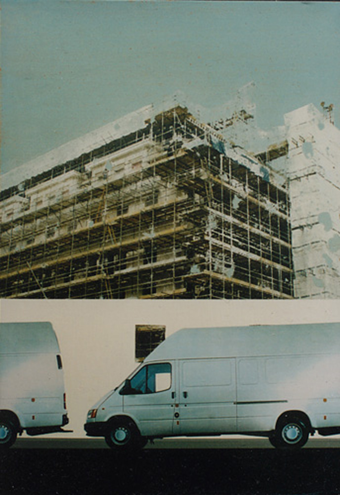 A painting of white vans