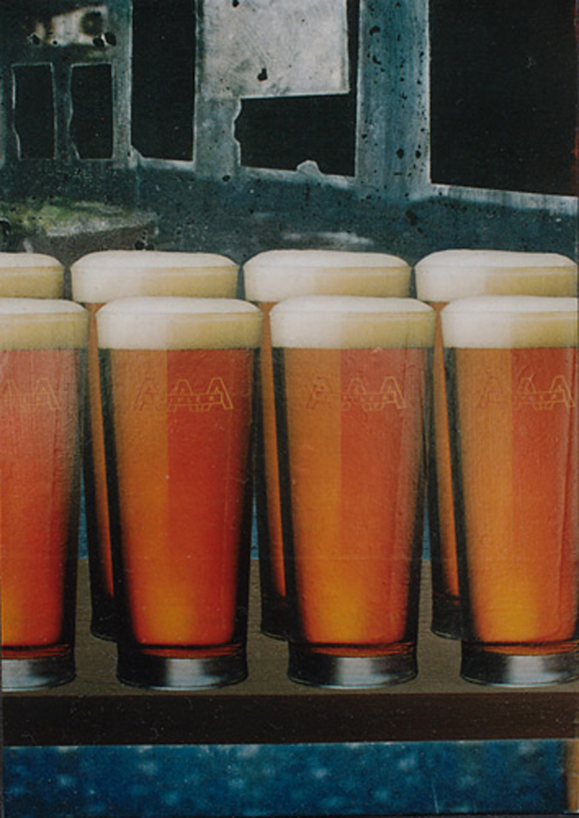 A painting of pints of beer