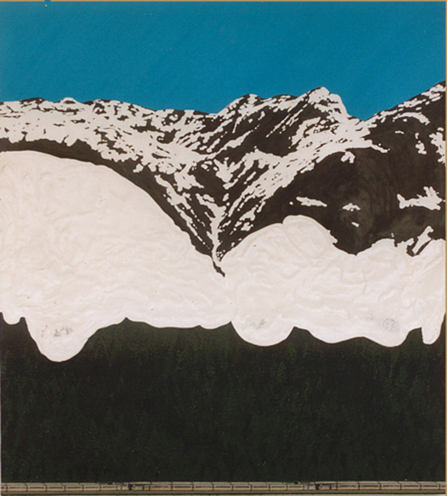 A painting of a mountain snow hanging over a train