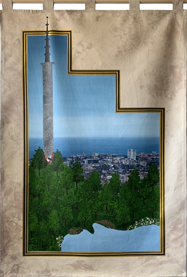 A painting of the radio mast at Küçük Çamlıca under construction from The Book of Streets