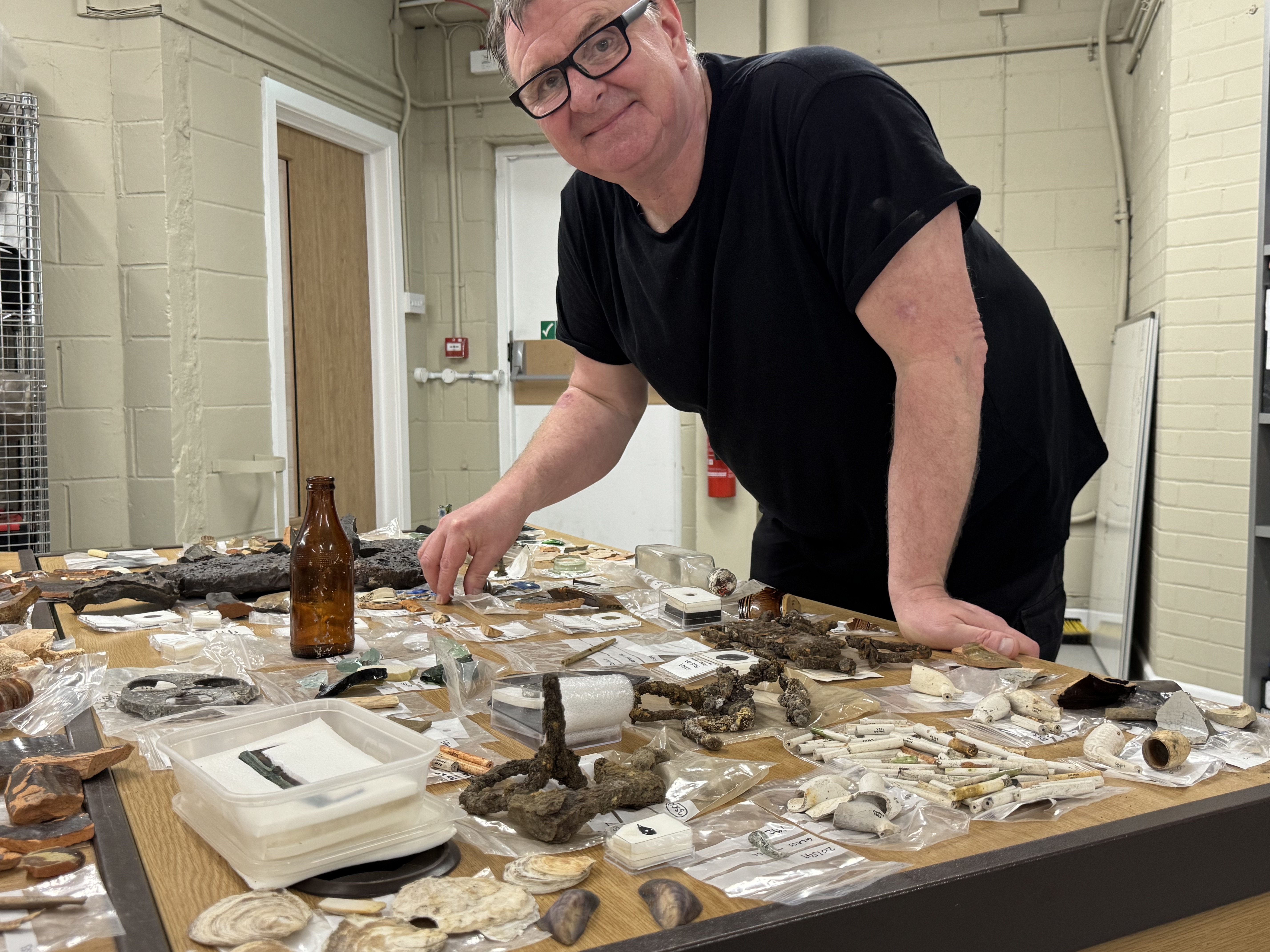 Artefacts from Sheffield Castle at Wessex Archaeology's conservation studio