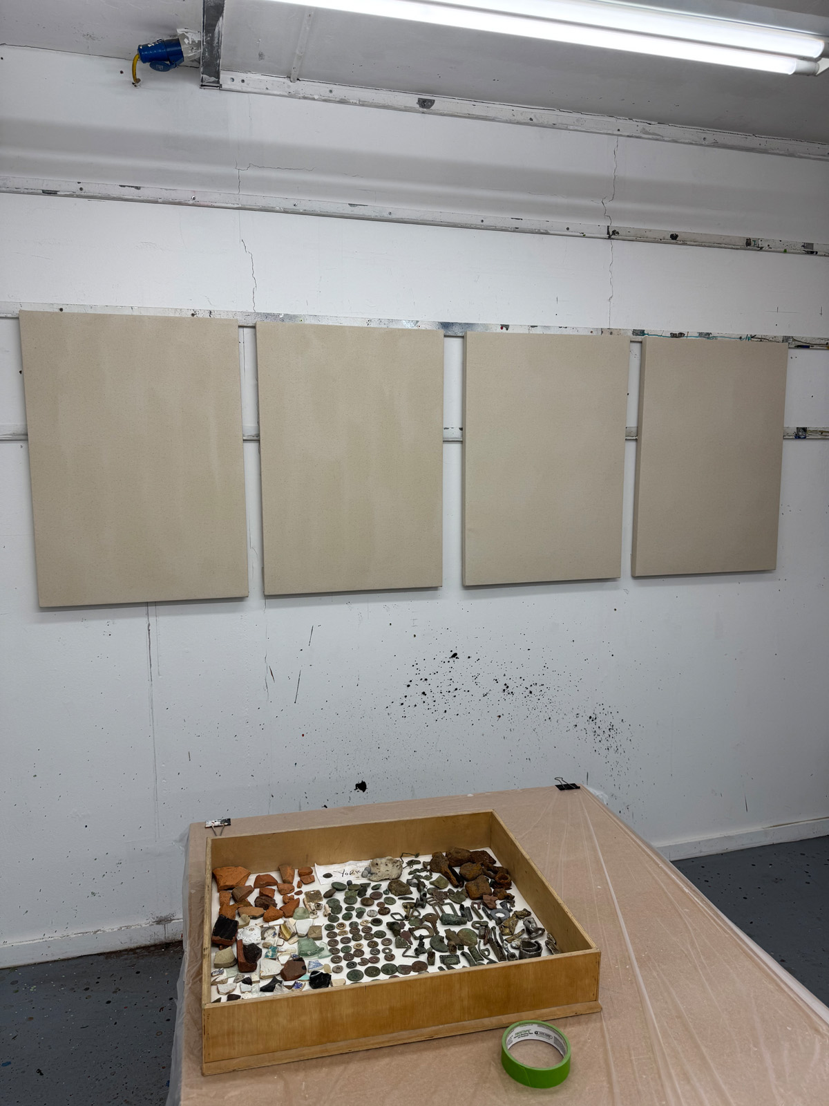 Blank canvases prepared for the first paintings in the Ricca's Haugh Series
